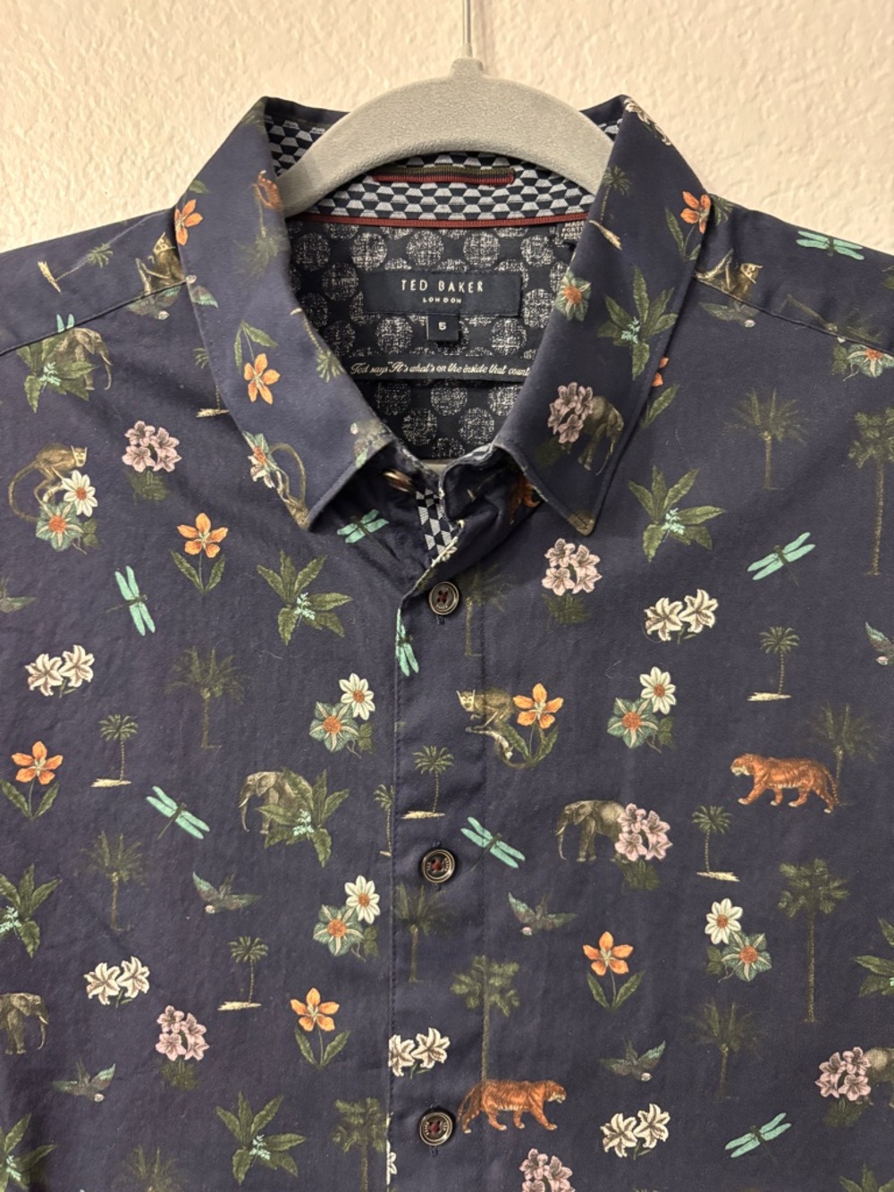 Ted Baker Navy Plants & Animals Print Short Sleeve Button-Down Shirt